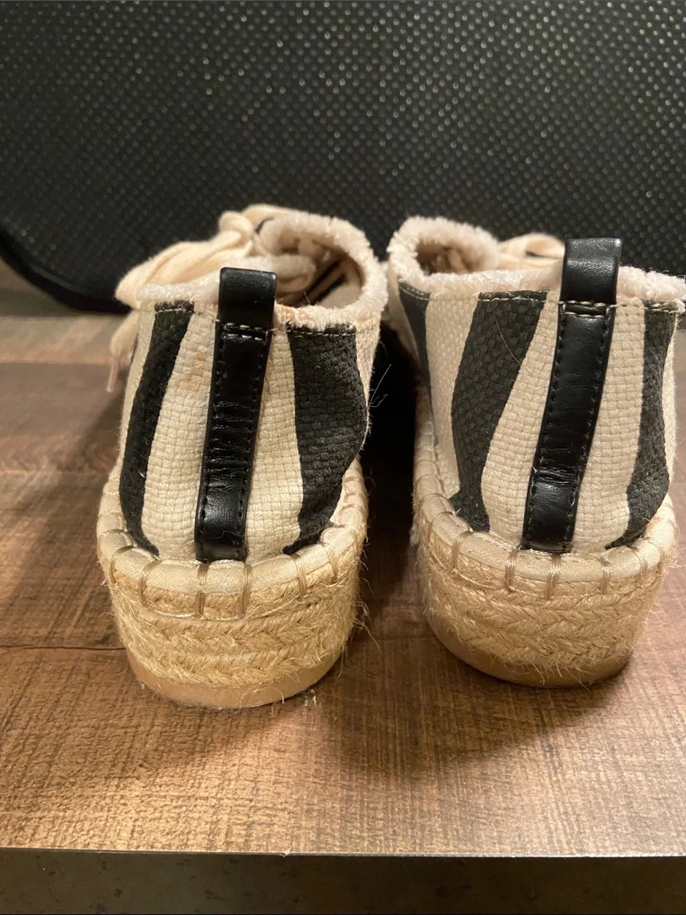 DV by Dolce Vita Beige and Black Canvas Lace-Up Espadrille Sneakers